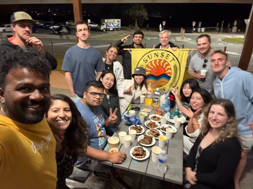 Sunsetcrew members sharing a meal